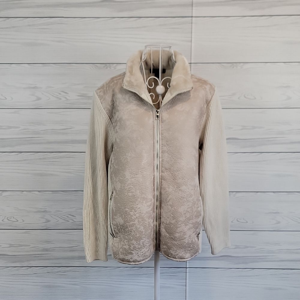 I.N.C  Beige Sweater Jacket Zip Front Womens Size L